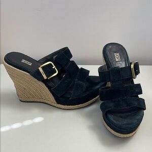 UGG Black Wedge Sandals for Women